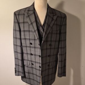 Men's Charcoal Checkered Double-Breasted Blazer
